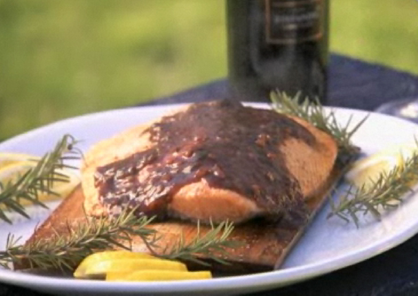 Classic Cedar-planked Salmon With Blueberry Sauce